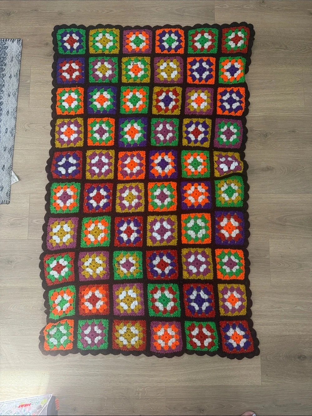 Handmade Multicolor Granny Square Crochet Throw Rug - Roseanne blanket